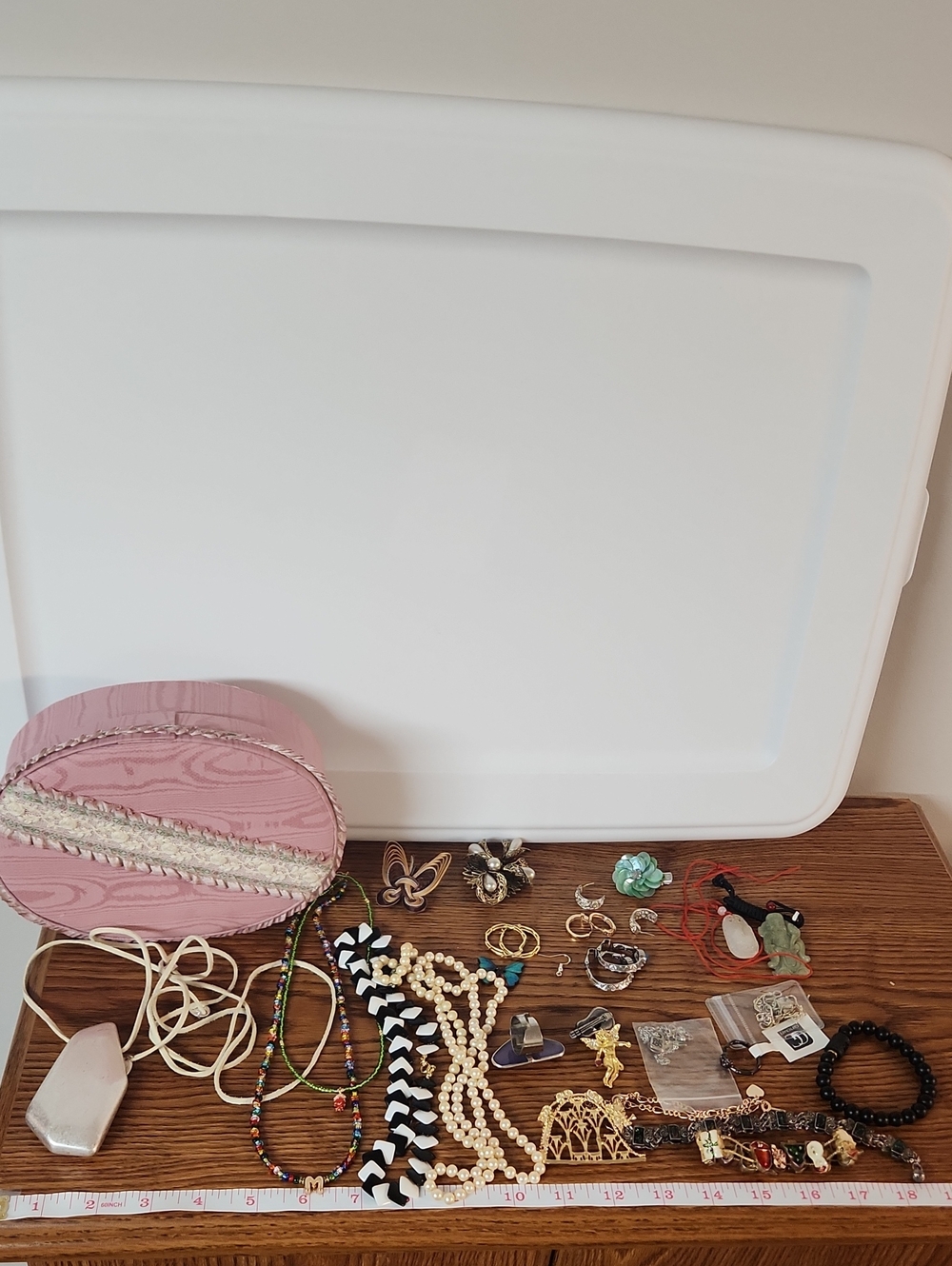 Pink Oval Jewelry Box with Assorted Jewelery-Women's